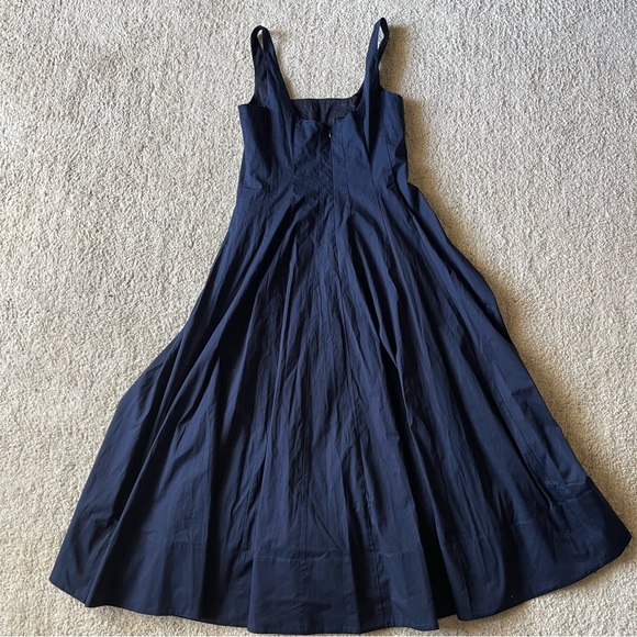✨NEW✨ STAUD Wells Midi Dress Navy Blue Classic Stretch Cotton Poplin Fit & Flare - Picture 5 of 9